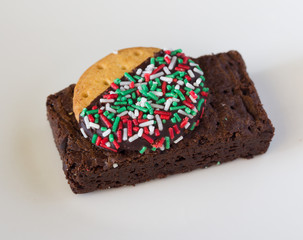 Homemade chocolate brownie with almonds on the plate