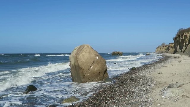 rocks on beach of baltic sea coastline of Wustrow and Ahrenshoop (Germany)