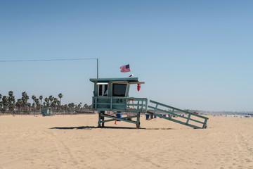 lifeguard tower at the beach in Santa Monica, California