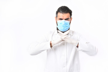 Bearded brutal caucasian doctor or postgraduate student