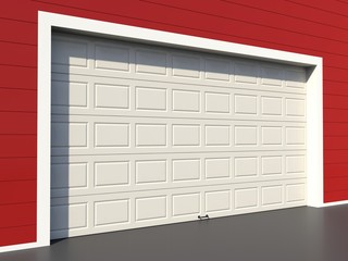 Obraz premium Modern white garage door on red wall