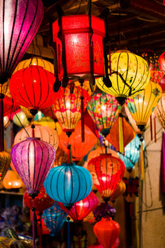 Colorful lanterns at the market street of Hoi