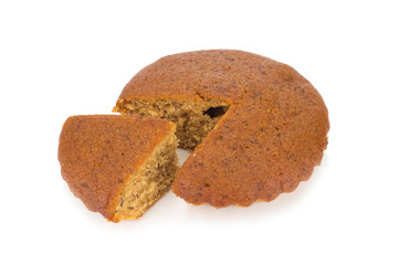 banana cake sliced isolated on white background