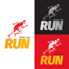 Running Sportsman on Different Background. Sport Club