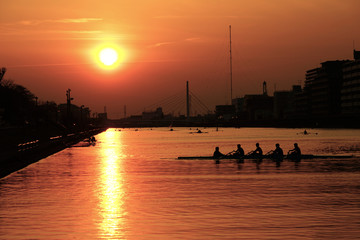 Sunset of boat course