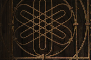 Close up of a window with metal lattice