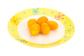 Marian plum in bowl isolated on white background. Mayongchid. Maprang. Marian Plum. Plum Mango