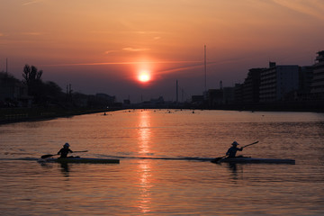 Sunset of boat course