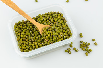 Green beans in plastic box
