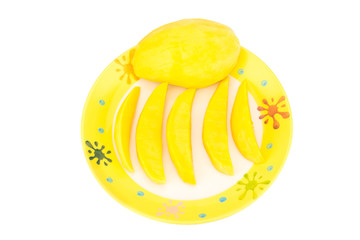 Green mango. Fruit pulp. yellow. isolated on white background