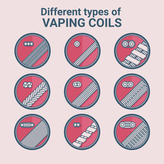 Different types of vaping coils. Flat icons set.