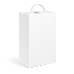 White Product Package Box With Handle Illustration Isolated On White Background. Mock Up Template Ready For Your Design. Product Packing Vector EPS10