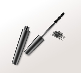 Vector Black Realistic Mascara Brush Strokes Isolated on White Background