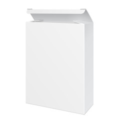 Opened White Cardboard Package Box. Gift Candy. On White Background Isolated. Mock Up Template Ready For Your Design. Product Packing Vector EPS10