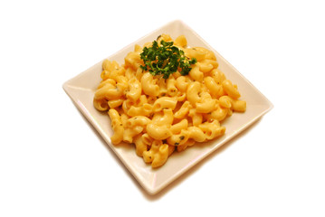 Mac and Cheese Served on a Square Plate
