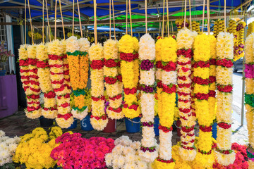 Flower stall selling garlands for Indian