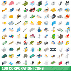 100 corporation icons set, isometric 3d style