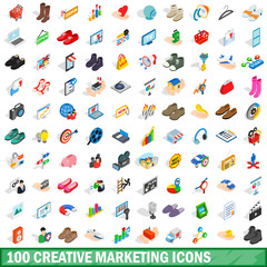 100 creative marketing icons set, isometric style