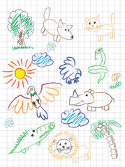 Vector elements of design stylised under children's drawing a pe