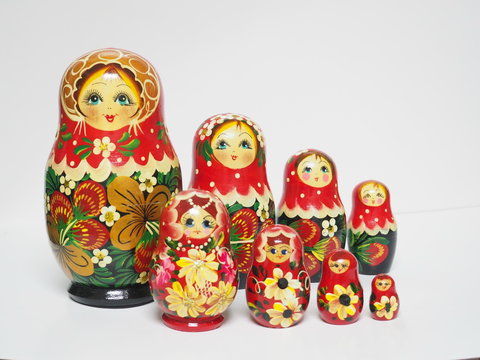 Matryoshka. Set of colorful wooden Russian dolls
