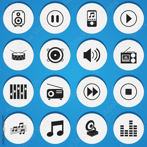 "Set Of 16 Editable Song Icons. Includes Symbols Such As Music Phone