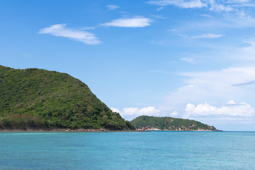 Seascape with island and blue sky. Samae San island, Thailand.