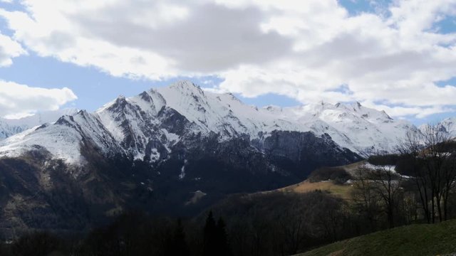 view of the french Pyrenees mountains in spring time with snow