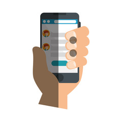 hand with smartphone device isolated icon vector illustration design