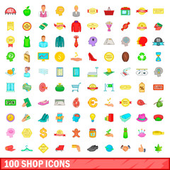 100 shop icons set, cartoon style