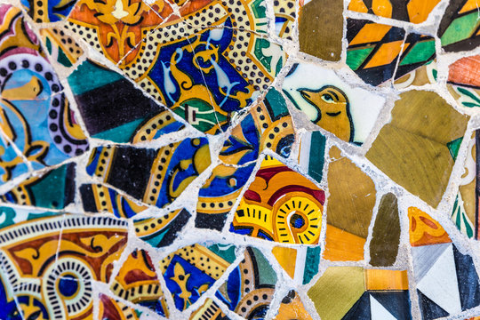 Detail Of Mosaic - Park Guell, Barcelona, Spain