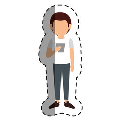 young man with smartphone avatar vector illustration design