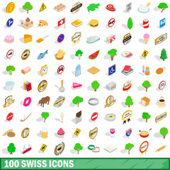 100 swiss icons set, isometric 3d style