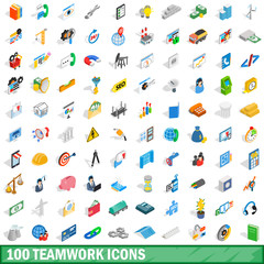 100 teamwork icons set, isometric 3d style