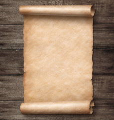 vintage paper scroll on wood