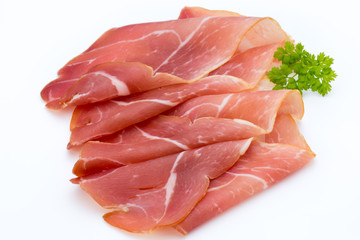 Pork ham slices isolated on white background.