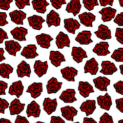 seamless pattern red roses with calligraphic black strokes