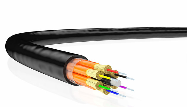  3d image of fiber optic cables, concept of speed in data transfer and telecommunications. hi-tech connection. nobody around.