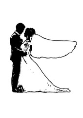 Silhouette wedding bridegroom bride embrace vector