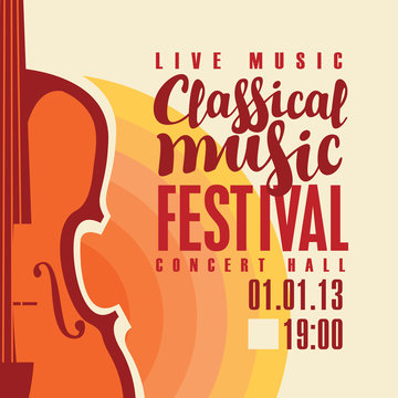 music concert poster for a festival classical live music with the image of a violin on the colored background