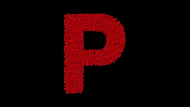 Letter P made of red roses with alpha channel