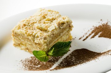 Napoleon cake on the plate