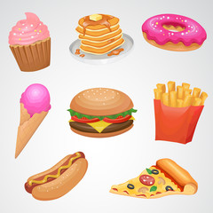Fast food vector icon set.