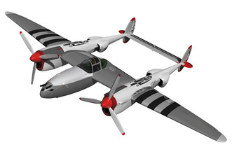 3d altes amerikanisches Flugzeug, Oldtimer aus dem 2. Weltkrieg, freigestellt