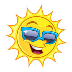 Naklejka premium Funny drawing of a sun, he wears sunglasses