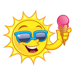 Funny drawing of a sun, he has a ice cream cone