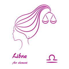 Libra zodiac sign. Stylized female contour profile.