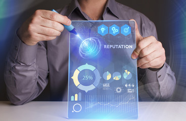 Business, Technology, Internet and network concept. Young businessman working on a virtual screen...