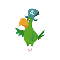 Cute Parrot in pirate hat, vector cartoon