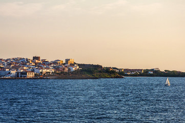 Naklejka premium view of beautiful village Arbatax Sardinia italy sardegna during sunset colors