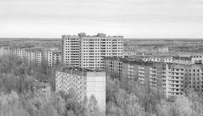 Pripyat with abandoned buiding blocks